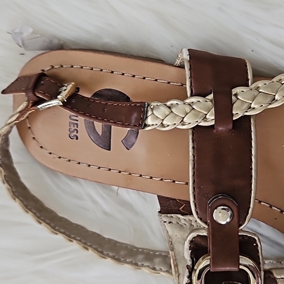 Guess Brown and Gold Braided Sandals with Buckle Accent - Picture 6 of 15